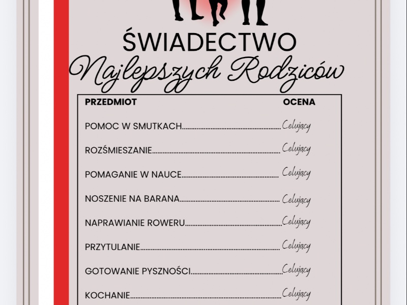 Świadectwo Najlepszych Rodziców