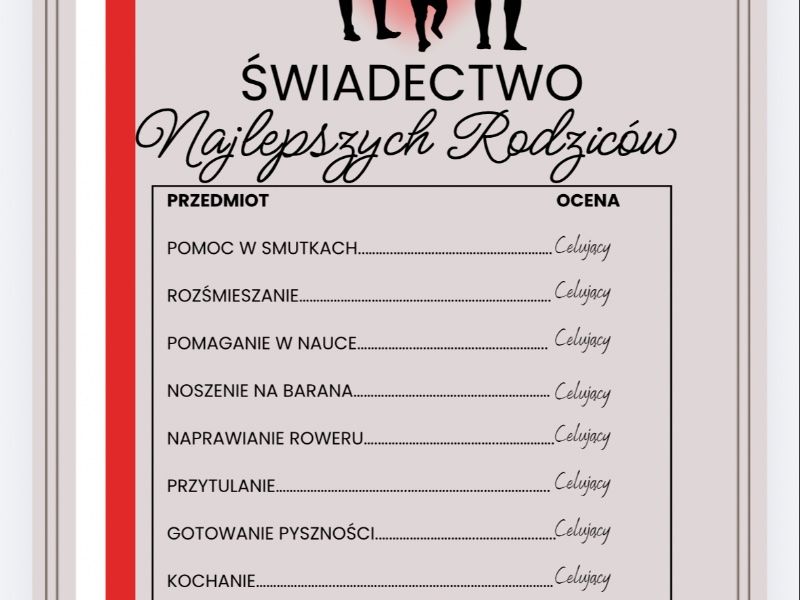 Świadectwo Najlepszych Rodziców