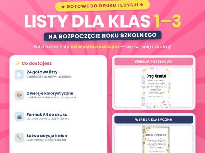Listy dla klas 1–3 na rozpoczęcie roku szkolnego 🍎